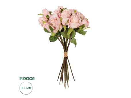 GloboStar® Artificial Garden PINK ROSE BOUQUET 21081 Τεχνητό Διακοσμητικό Μπουκέτο Τριαντάφυλλα Ροζ Y36cm