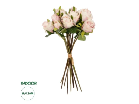 GloboStar® Artificial Garden PINK ROSE BOUQUET 21082 Τεχνητό Διακοσμητικό Μπουκέτο Τριαντάφυλλα Ροζ Y36cm