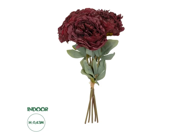GloboStar® Artificial Garden RED PEONY FLOWER BOUQUET 21086 Τεχνητό Διακοσμητικό Μπουκέτο Κόκκινο Παιώνιας Y43cm