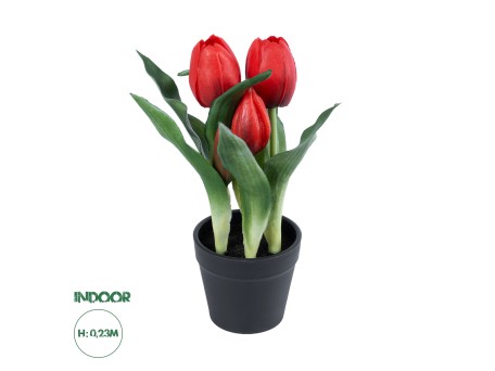 GloboStar® Artificial Garden RED TULIP 21094 Διακοσμητικό Φυτό Κόκκινη Τουλίπα Υ23cm
