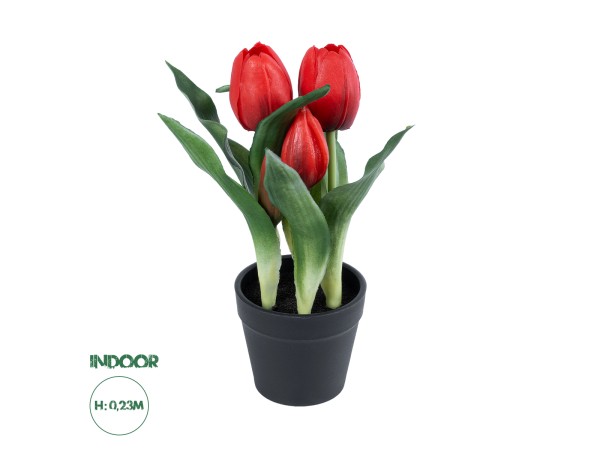 GloboStar® Artificial Garden RED TULIP 21094 Διακοσμητικό Φυτό Κόκκινη Τουλίπα Υ23cm