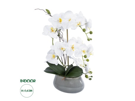 GloboStar® Artificial Garden WHITE ORCHID 21120 Διακοσμητικό Φυτό Λευκή Ορχιδέα Υ43cm