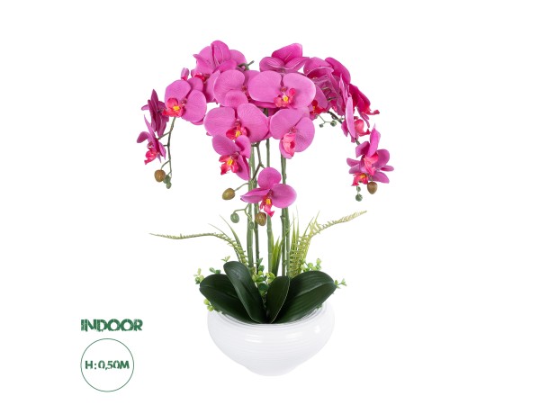 GloboStar® Artificial Garden DARK PINK ORCHID 21123 Διακοσμητικό Φυτό Φούξια Ορχιδέα Υ50cm