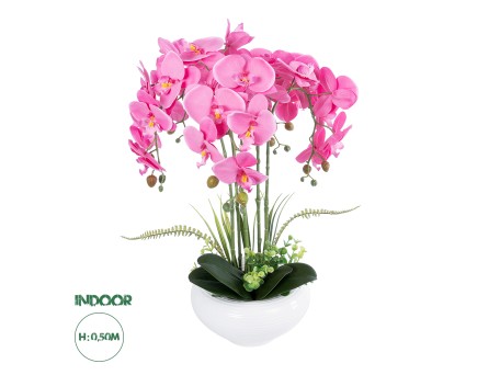 GloboStar® Artificial Garden PINK ORCHID 21124 Διακοσμητικό Φυτό Ροζ Ορχιδέα Υ50cm
