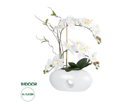 GloboStar® Artificial Garden WHITE ORCHID 21125 Διακοσμητικό Φυτό Λευκή Ορχιδέα Υ42cm