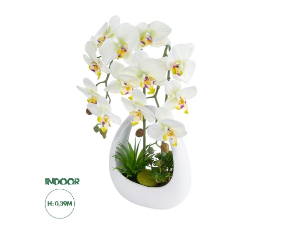 GloboStar® Artificial Garden WHITE ORCHID 21128 Διακοσμητικό Φυτό Λευκή Ορχιδέα Υ39cm