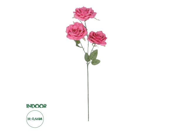 GloboStar® Artificial Garden  HOT PINK ROSE BRANCH 21135 Τεχνητό Διακοσμητικό Κλαδί Τριαντάφυλλο Έντονο Ροζ Y66cm