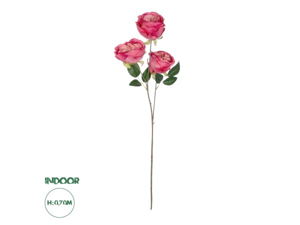 GloboStar® Artificial Garden HOT PINK ROSE BRANCH 21139 Τεχνητό Διακοσμητικό Κλαδί έντονο Ροζ Τριαντάφυλλο Y70cm