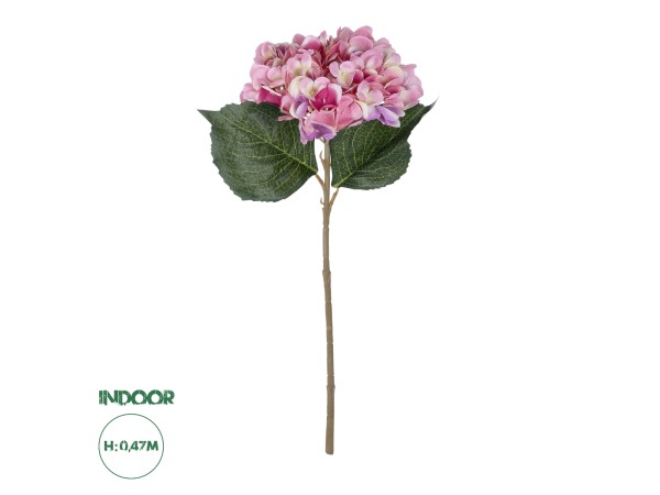 GloboStar® Artificial Garden PINK HYDRANGEA BRANCH 21140 Τεχνητό Διακοσμητικό Κλαδί έντονο Ροζ Ορτανσία Y47cm