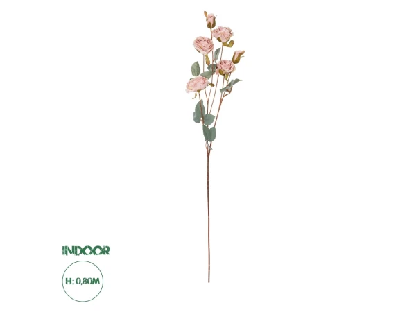 GloboStar® Artificial Garden PINK ROSE BRANCH 21142 Τεχνητό Διακοσμητικό Κλαδί Τριαντάφυλλα Ροζ Y80cm