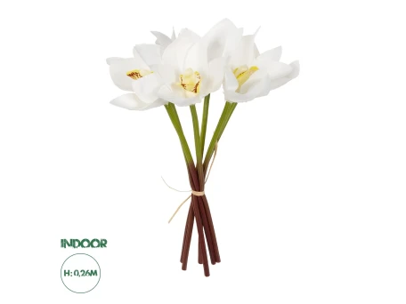 GloboStar® Artificial Garden WHITE ORCHID BOUQUET 21151 Τεχνητό Διακοσμητικό Μπουκέτο Λευκής Ορχιδέας Y26cm