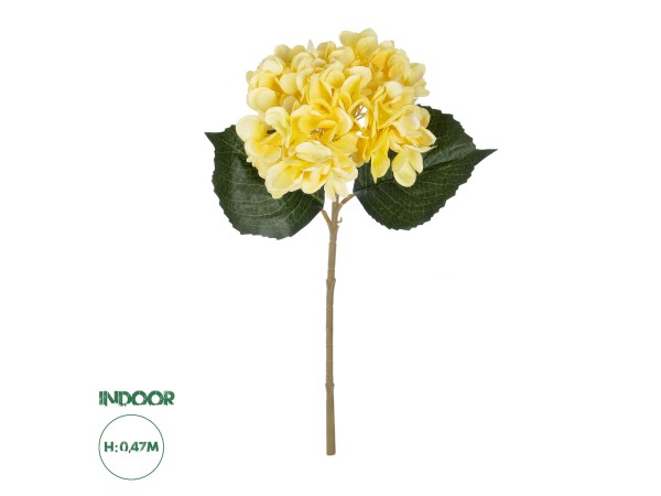 GloboStar® Artificial Garden YELLOW HYDRANGEA BRANCH 21176 Τεχνητό Διακοσμητικό Κλαδί Ορτανσίας Κίτρινης  Y47cm