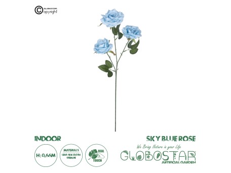 GloboStar® Artificial Garden SKY BLUE CLIMBING ROSE BRANCH 21191 Τεχνητό Διακοσμητικό Κλαδί Τριαντάφυλλο Ξεθωριασμένο Γαλάζιο Y66cm