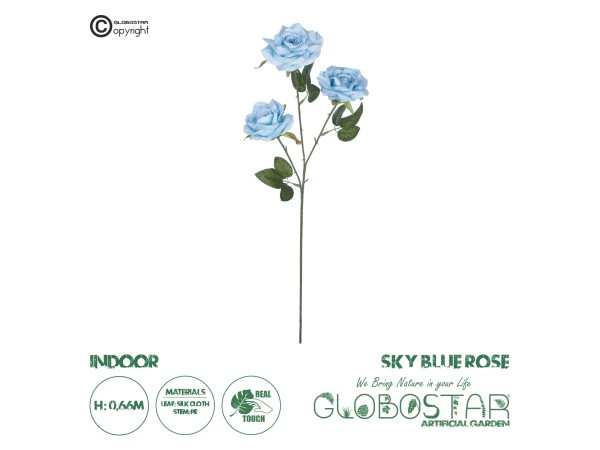GloboStar® Artificial Garden SKY BLUE CLIMBING ROSE BRANCH 21191 Τεχνητό Διακοσμητικό Κλαδί Τριαντάφυλλο Ξεθωριασμένο Γαλάζιο Y66cm