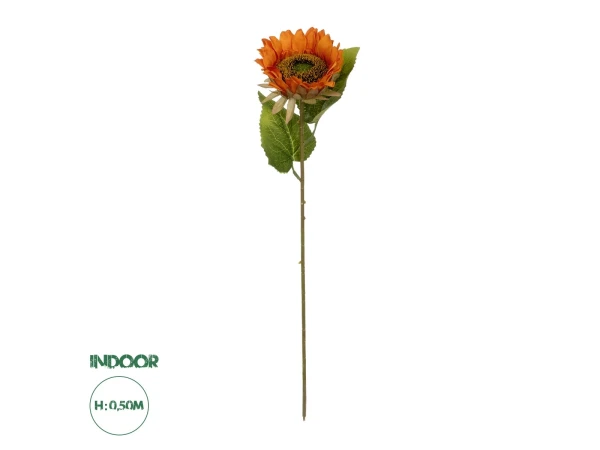 GloboStar® Artificial Garden ORANGE SUNFLOWER BRANCH 21213 Τεχνητό Διακοσμητικό Κλαδί Ηλιοτρόπιο Πορτοκαλί Y50cm