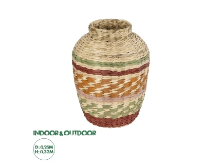 GloboStar® Artificial Garden TORONTO 21224 Διακοσμητικό Πλεκτό Καλάθι - Κασπώ Γλάστρα - Flower Pot Μπεζ με Πολύχρομο Π25 x M25 x Υ32cm