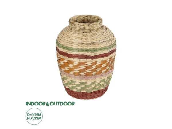 GloboStar® Artificial Garden TORONTO 21224 Διακοσμητικό Πλεκτό Καλάθι - Κασπώ Γλάστρα - Flower Pot Μπεζ με Πολύχρομο Π25 x M25 x Υ32cm