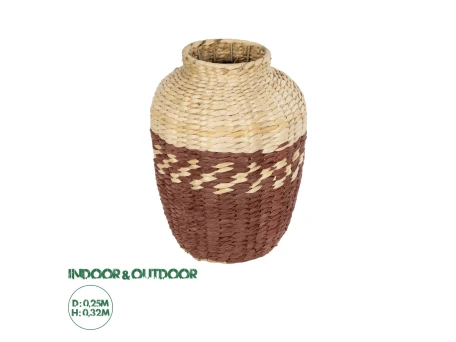 GloboStar® Artificial Garden TOULOUSE 21225 Διακοσμητικό Πλεκτό Καλάθι - Κασπώ Γλάστρα - Flower Pot Μπεζ με Κόκκινο Π25 x M25 x Υ32cm