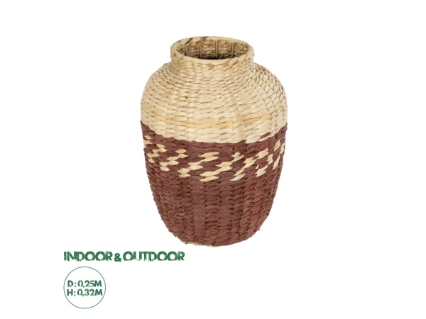 GloboStar® Artificial Garden TOULOUSE 21225 Διακοσμητικό Πλεκτό Καλάθι - Κασπώ Γλάστρα - Flower Pot Μπεζ με Κόκκινο Π25 x M25 x Υ32cm