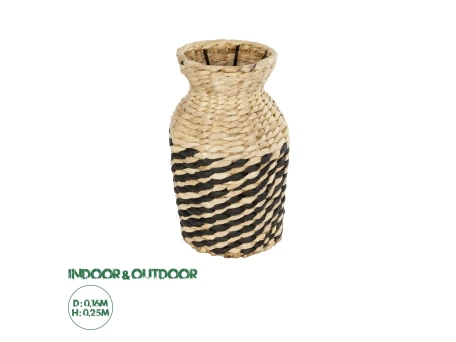 GloboStar® Artificial Garden VERSALLES 21226 Διακοσμητικό Πλεκτό Καλάθι - Κασπώ Γλάστρα - Flower Pot Μπεζ με Μαύρο Π16 x M16 x Υ25cm