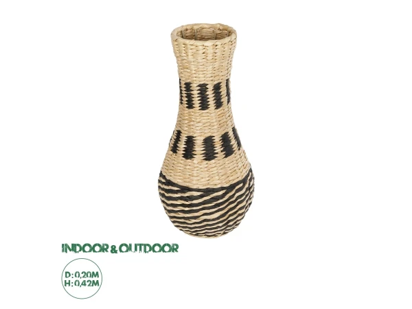 GloboStar® Artificial Garden BOLOGNA 21228 Διακοσμητικό Πλεκτό Καλάθι - Κασπώ Γλάστρα - Flower Pot Μπεζ με Μαύρο Π20 x M20 x Υ42cm