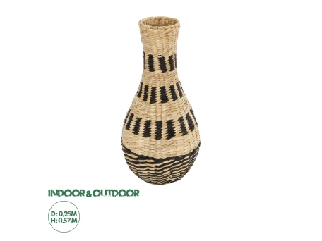 GloboStar® Artificial Garden HAVANA 21230 Διακοσμητικό Πλεκτό Καλάθι - Κασπώ Γλάστρα - Flower Pot Μπεζ με Μαύρο Π25 x M25 x Υ57cm