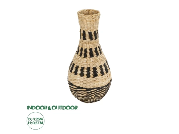 GloboStar® Artificial Garden HAVANA 21230 Διακοσμητικό Πλεκτό Καλάθι - Κασπώ Γλάστρα - Flower Pot Μπεζ με Μαύρο Π25 x M25 x Υ57cm