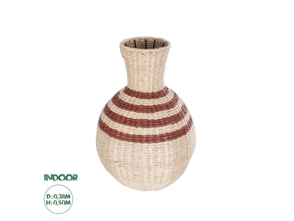 GloboStar® Artificial Garden PALERMO 21231 Διακοσμητικό Πλεκτό Καλάθι - Κασπώ Γλάστρα - Flower Pot Μπεζ με Μπορντό Φ38cm x Υ50cm