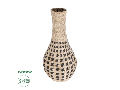 GloboStar® Artificial Garden MARSELLE 21232 Διακοσμητικό Πλεκτό Καλάθι - Κασπώ Γλάστρα - Flower Pot Μπεζ με Μαύρο Φ32cm x Υ65cm