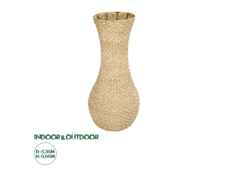 GloboStar® Artificial Garden SANDIAGO 21233 Διακοσμητικό Πλεκτό Καλάθι - Κασπώ Γλάστρα - Flower Pot Μπεζ Π30 x M30 x Υ60cm