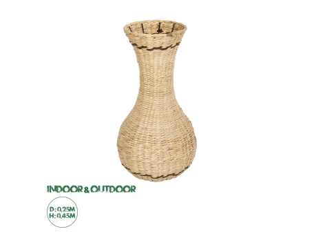 GloboStar® Artificial Garden MONACO 21236 Διακοσμητικό Πλεκτό Καλάθι - Κασπώ Γλάστρα - Flower Pot Μπεζ με Καφέ Π25 x M25 x Υ45cm