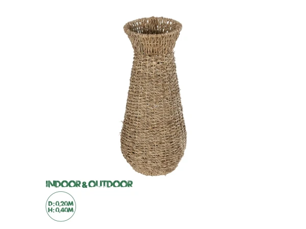 GloboStar® Artificial Garden PANAMA 21241 Διακοσμητικό Πλεκτό Καλάθι - Κασπώ Γλάστρα - Flower Pot Μπεζ Μ20 x Π20 x Υ40cm