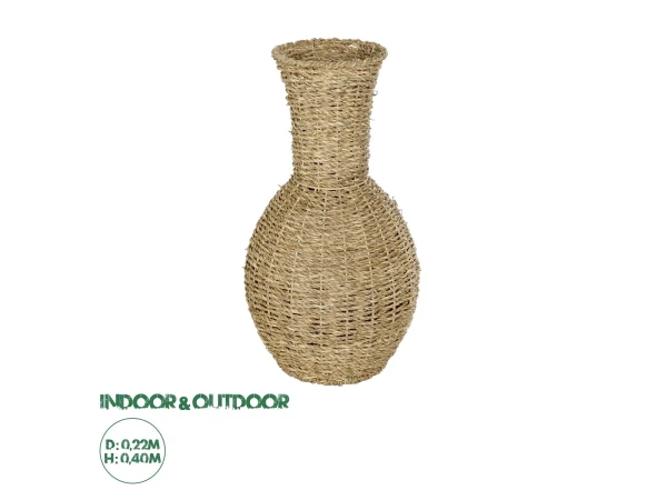 GloboStar® Artificial Garden MAUI 21242 Διακοσμητικό Πλεκτό Καλάθι - Κασπώ Γλάστρα - Flower Pot Μπεζ Π22 x M22 x Υ40cm