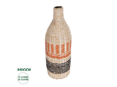 GloboStar® Artificial Garden AMMAN 21244 Διακοσμητικό Πλεκτό Καλάθι - Κασπώ Γλάστρα - Flower Pot Μπεζ με Μαύρο & Πορτοκαλί Φ20cm x Υ60cm