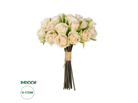 GloboStar® Artificial Garden CHAMPAGNE ROSE BOUQUET 21305 Τεχνητό Διακοσμητικό Μπουκέτο Τριαντάφυλλα Ροζ Y24cm