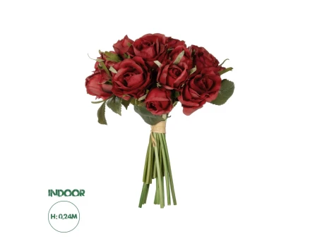 GloboStar® Artificial Garden RED ROSE BOUQUET 21307 Τεχνητό Διακοσμητικό Μπουκέτο Τριαντάφυλλα Κοκκινο Y24cm