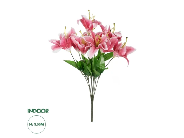 GloboStar® Artificial Garden PINK LILY BOUQUET 21314 Τεχνητό Διακοσμητικό Μπουκέτο Ροζ Κρίνα Y55cm