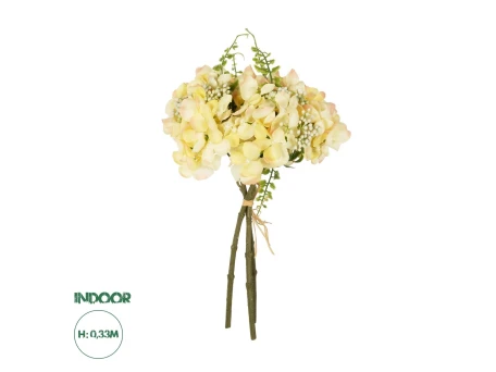 GloboStar® Artificial Garden YELLOW HYDRANGEA BOUQUET 21315 Τεχνητό Διακοσμητικό Μπουκέτο Κίτρινη Ορτανσία Y33cm