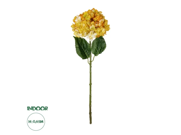 GloboStar® Artificial Garden YELLOW HYDRANGEA BRANCH 21317 Τεχνητό Διακοσμητικό Κλαδί Κίτρινη Ορτανσία Y65cm
