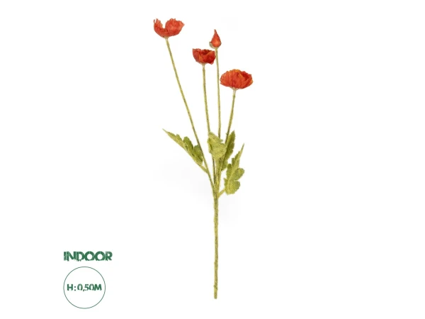 GloboStar® Artificial Garden RED POPPY BRANCH 21333 Τεχνητό Διακοσμητικό Κλαδί Παπαρούνα Κόκκινη Y50cm