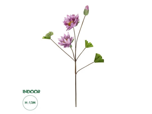 GloboStar® Artificial Garden PINK LOTUS BRANCH 21335 Τεχνητό Διακοσμητικό Ροζ Κλαδί Λωτός Y121cm