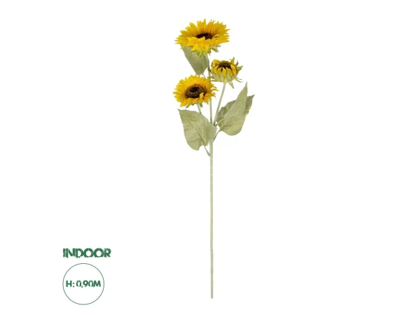 GloboStar® Artificial Garden YELLOW SUNFLOWER BRANCH 21380 Τεχνητό Διακοσμητικό Κλαδί Ηλιοτρόπιο Κίτρινο Y90cm