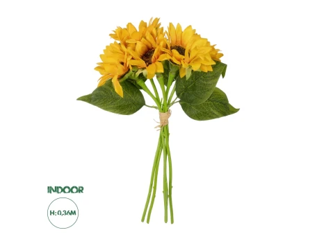 GloboStar® Artificial Garden YELLOW SUNFLOWER BRANCH 21385 Τεχνητό Διακοσμητικό Μπουκέτο Ηλιοτρόπιο Κίτρινο Y36cm
