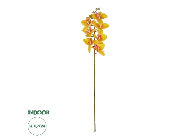 GloboStar® Artificial Garden YELLOW RED ORCHID BRANCH 21410 Τεχνητό Διακοσμητικό Κλαδί Κίτρινη Ορχιδέα Y70cm