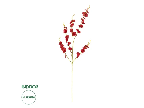 GloboStar® Artificial Garden RED DANCE ORCHID BRANCH 21413 Τεχνητό Διακοσμητικό Κλαδί Κόκκινη Ορχιδέα Y90cm