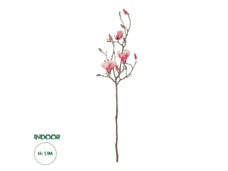 GloboStar® Artificial Garden WHITE - PINK MAGNOLIA 21416 Τεχνητό Διακοσμητικό Κλαδί Ροζ Μανόλια Μ30 x Π13 x Υ110cm