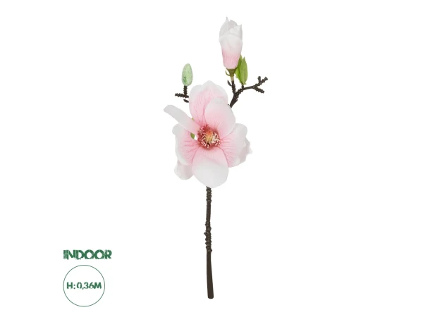 GloboStar® Artificial Garden WHITE PINK MAGNOLIA BRANCH 21417 Τεχνητό Διακοσμητικό Κλαδί Λευκή Ροζ Μανόλια Y36cm
