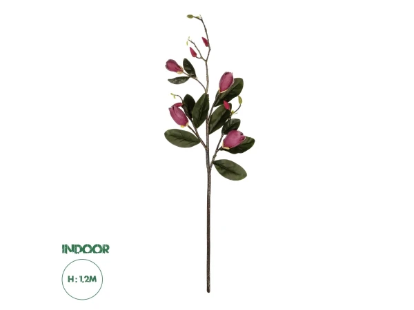 GloboStar® Artificial Garden DARK PING MAGNOLIA BRANCH 21421 Τεχνητό Διακοσμητικό Κλαδί Ροζ Μανόλια Y120cm