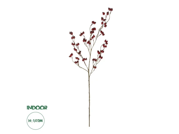 GloboStar® Artificial Garden RED HOLLY BERRIES FRUIT BRANCH 21428 Τεχνητό Διακοσμητικό Κλαδί Κόκκινο Γκί Y102cm