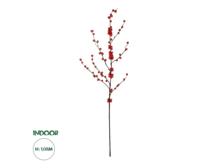 GloboStar® Artificial Garden RED HOLLY BERRIES FRUIT BRANCH 21429 Τεχνητό Διακοσμητικό Κλαδί Κόκκινο Γκί Y108cm